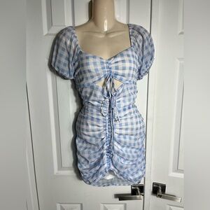 Urban Outfitters Light Blue and White Plaid Gingham Dress size M